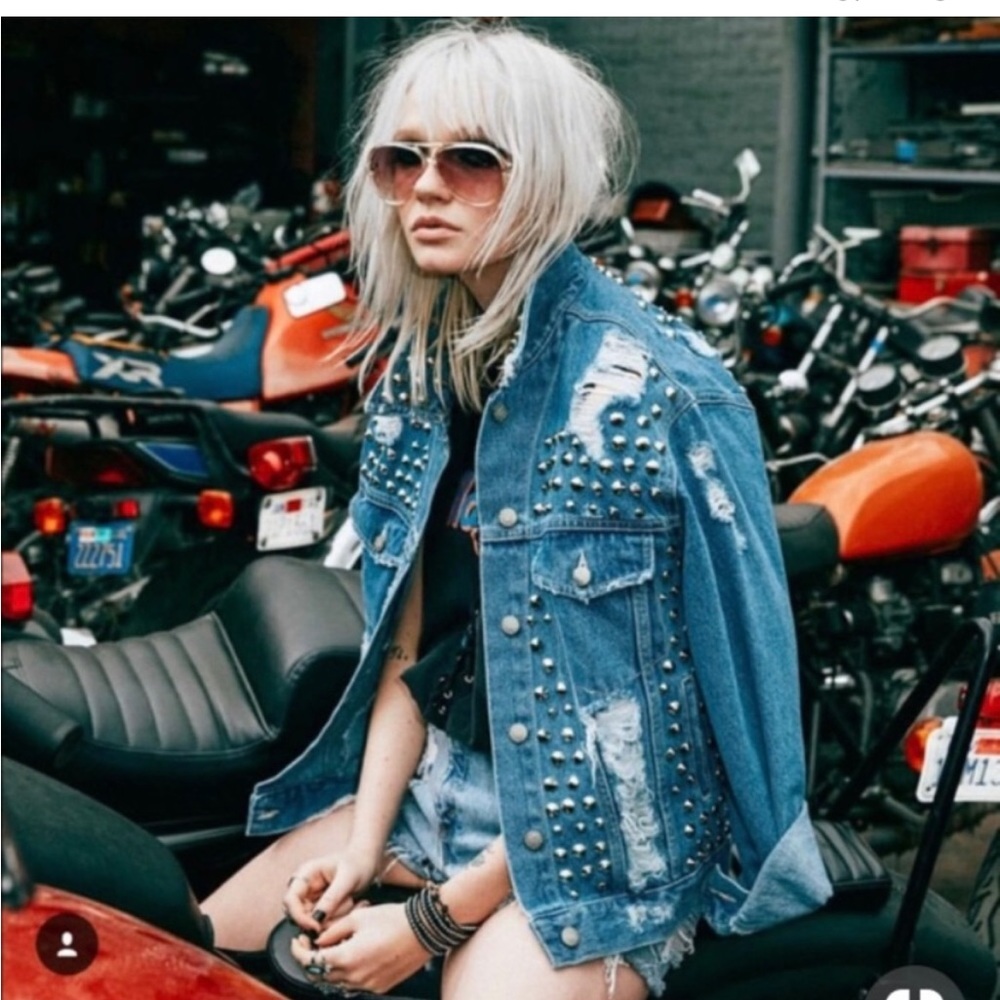 LF Furst of a Kind Denim Studded Distressed Jacket